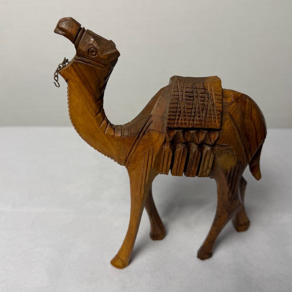 VTG Hand Carved Olive Wood Camel Figurine Holy Land Bethlehem Israel Folk Gift
